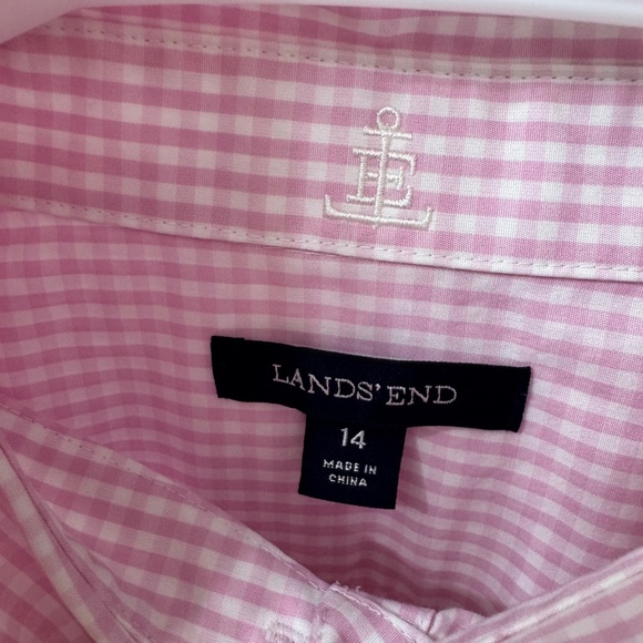 Lands’ End Pink Gingham Button-Down Shirt – Size 14 - Picture 3 of 3